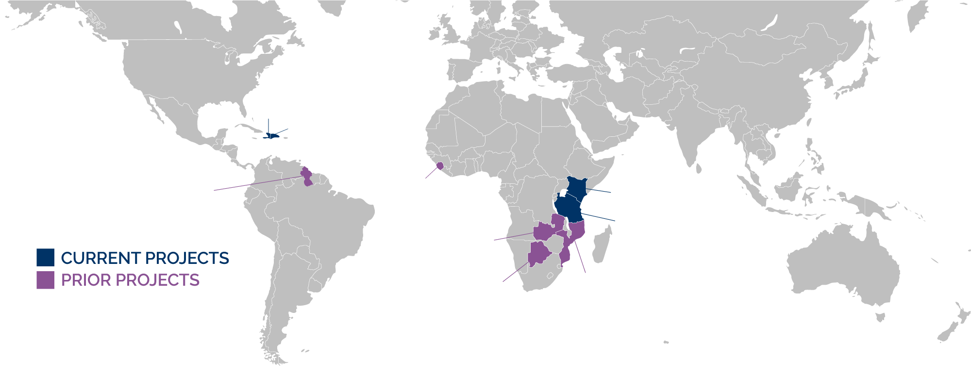 world map with project locations